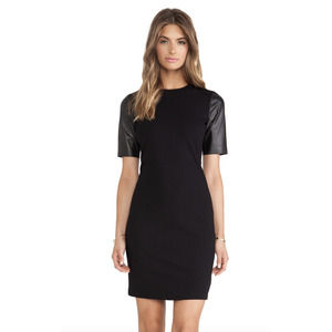 Vince Revolve Leather Sleeve Pencil Shift Dress - Size 4